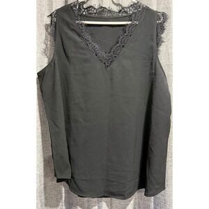 Unbranded Sheer Chiffon Sleeveless Top w/distressed Lace Womans Size 2x Black